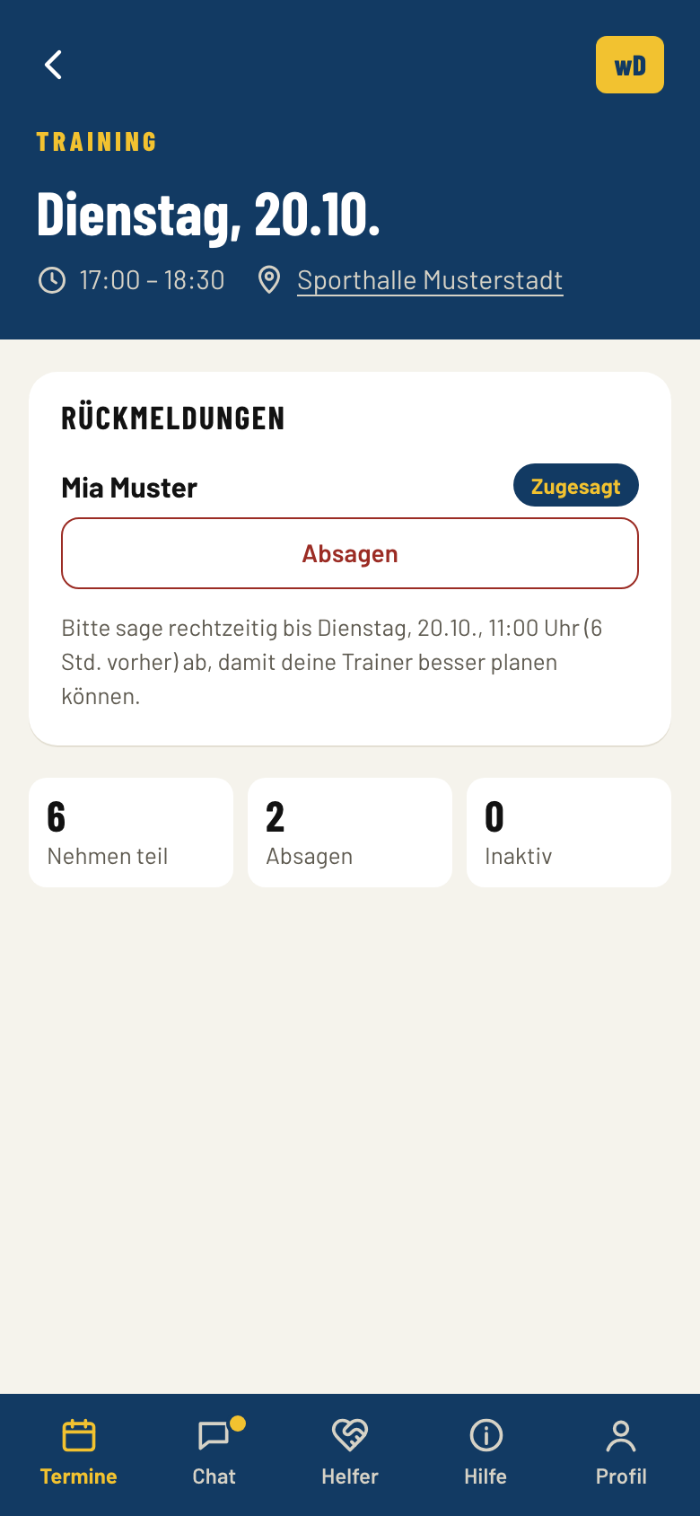 Eine Mutter sagt für ihre Tochter zum Training zu