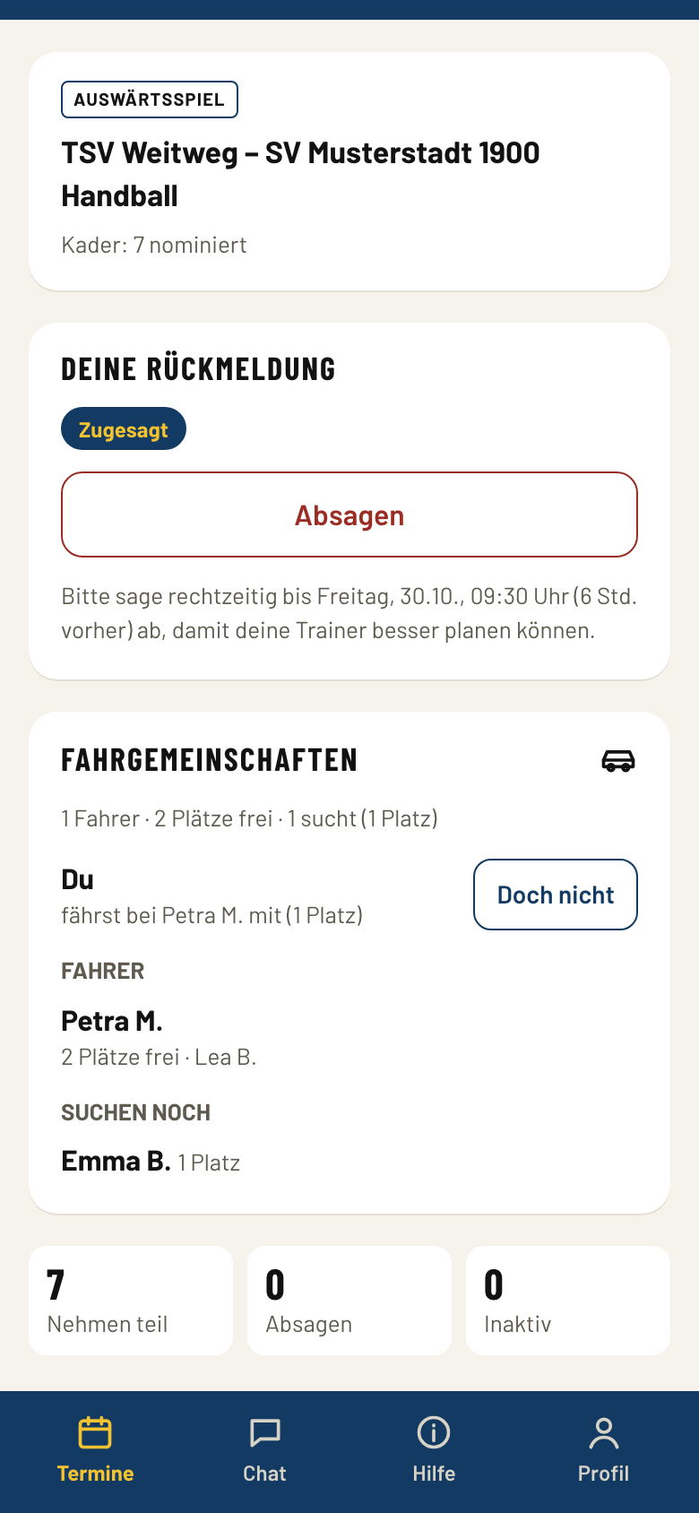 Fahrgemeinschaft zu einem Auswärtsspiel