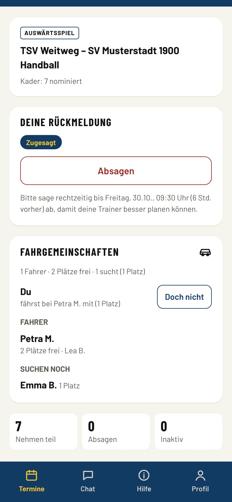 Fahrgemeinschaft zu einem Auswärtsspiel