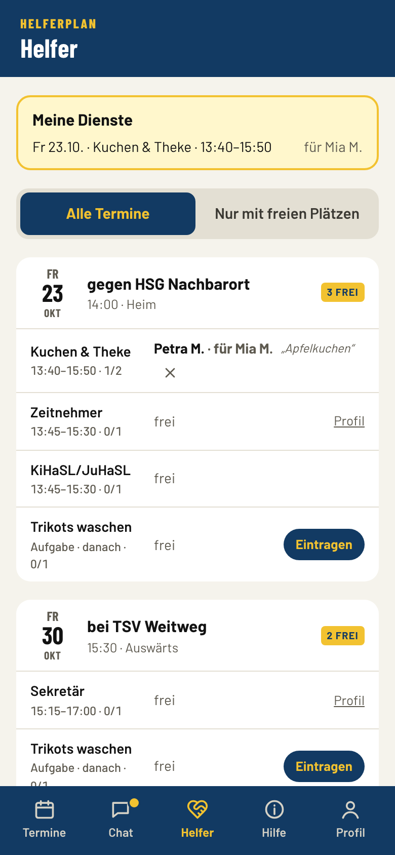 Helferdienste für ein Heimspiel