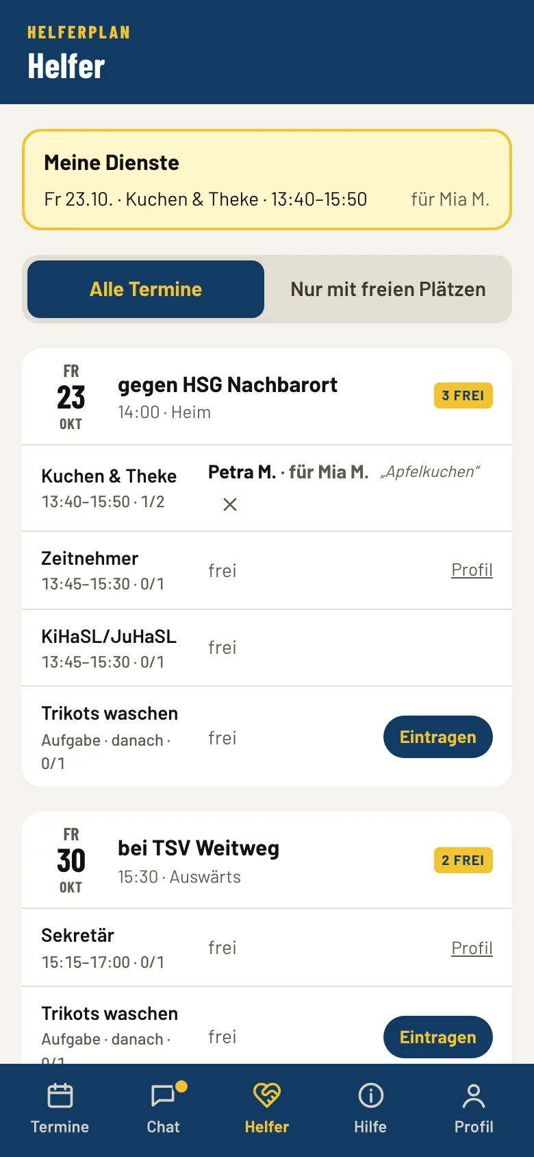 Helferdienste für ein Heimspiel