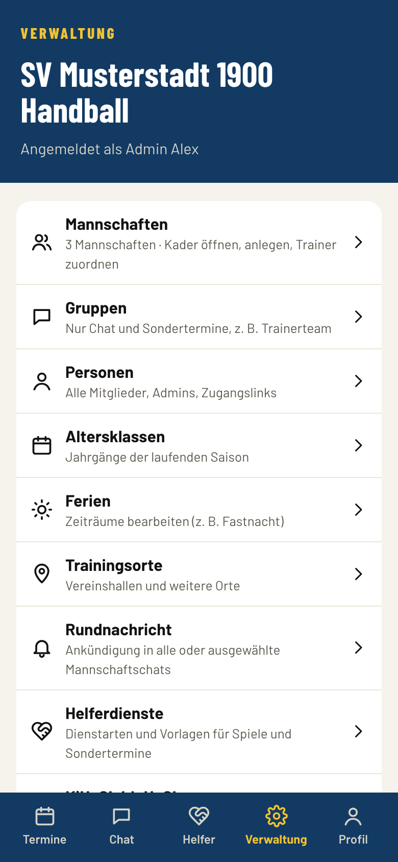 Verwaltung des Vereins