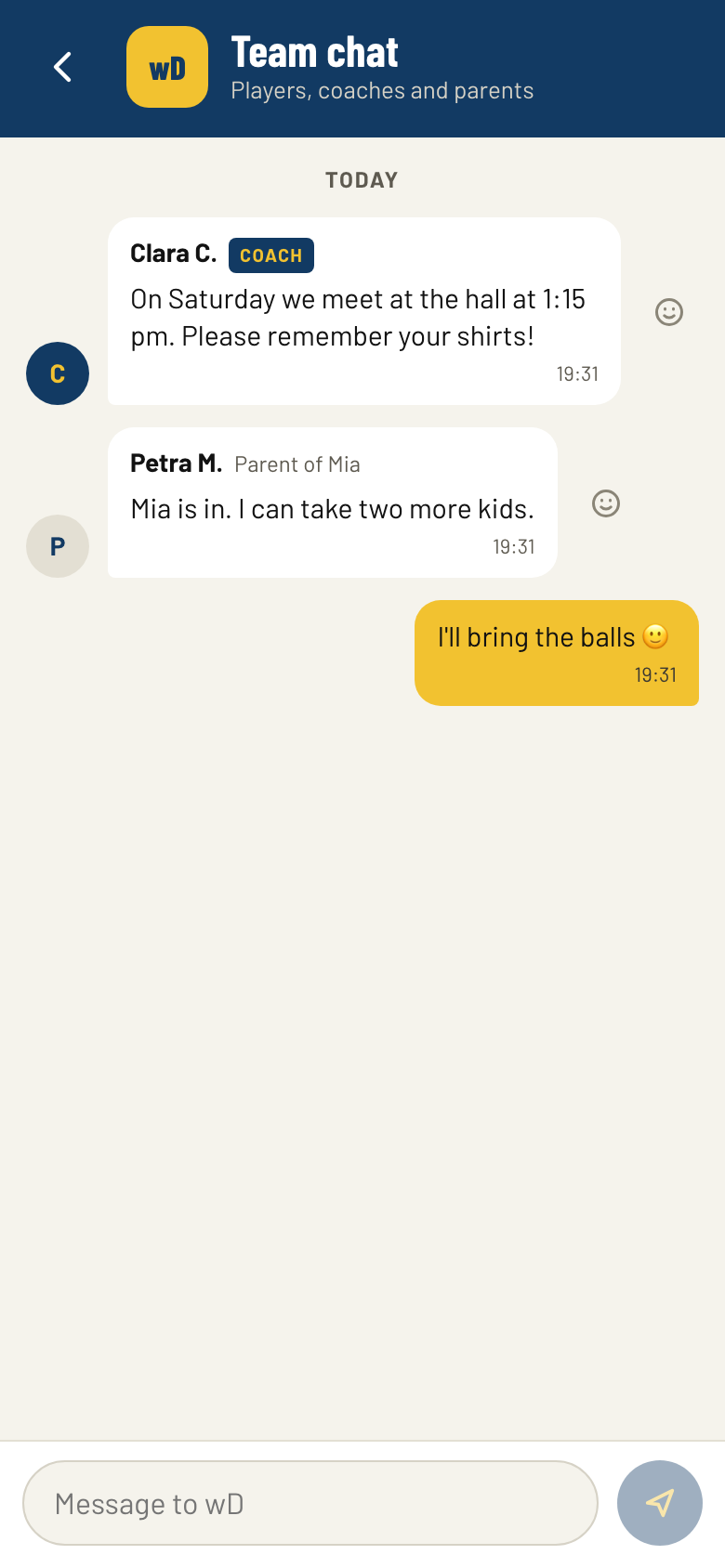 Team chat with coach, parent and player