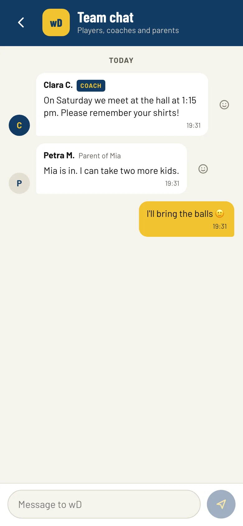 Team chat with coach, mother and player