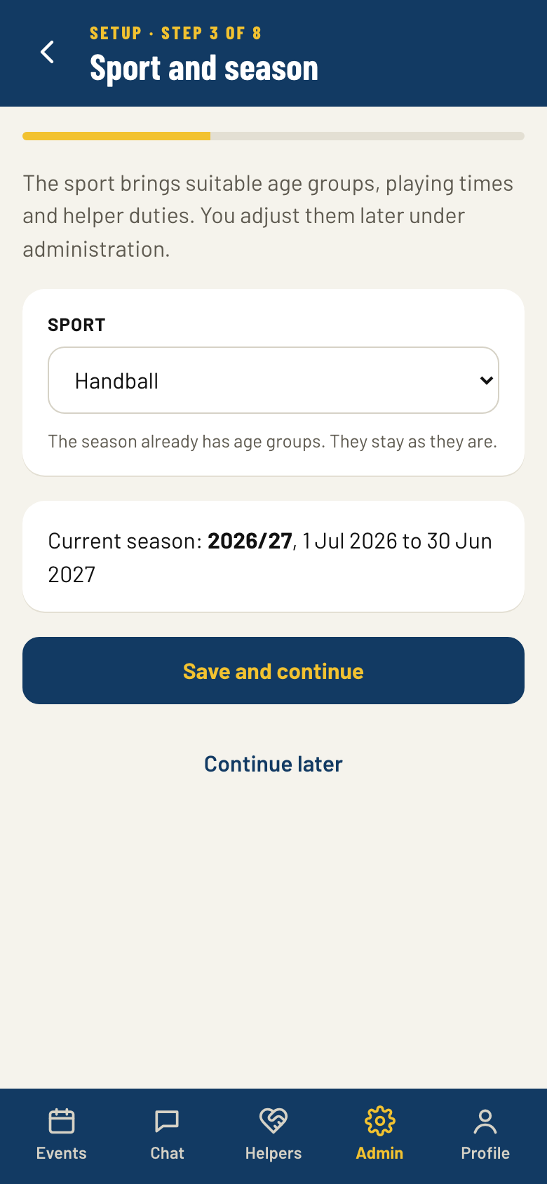 Setup wizard for new clubs